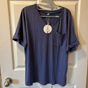 Small Anrabess Women's Oversized Blue Short Sleeve V-Neck Tee Amazon Find NWT